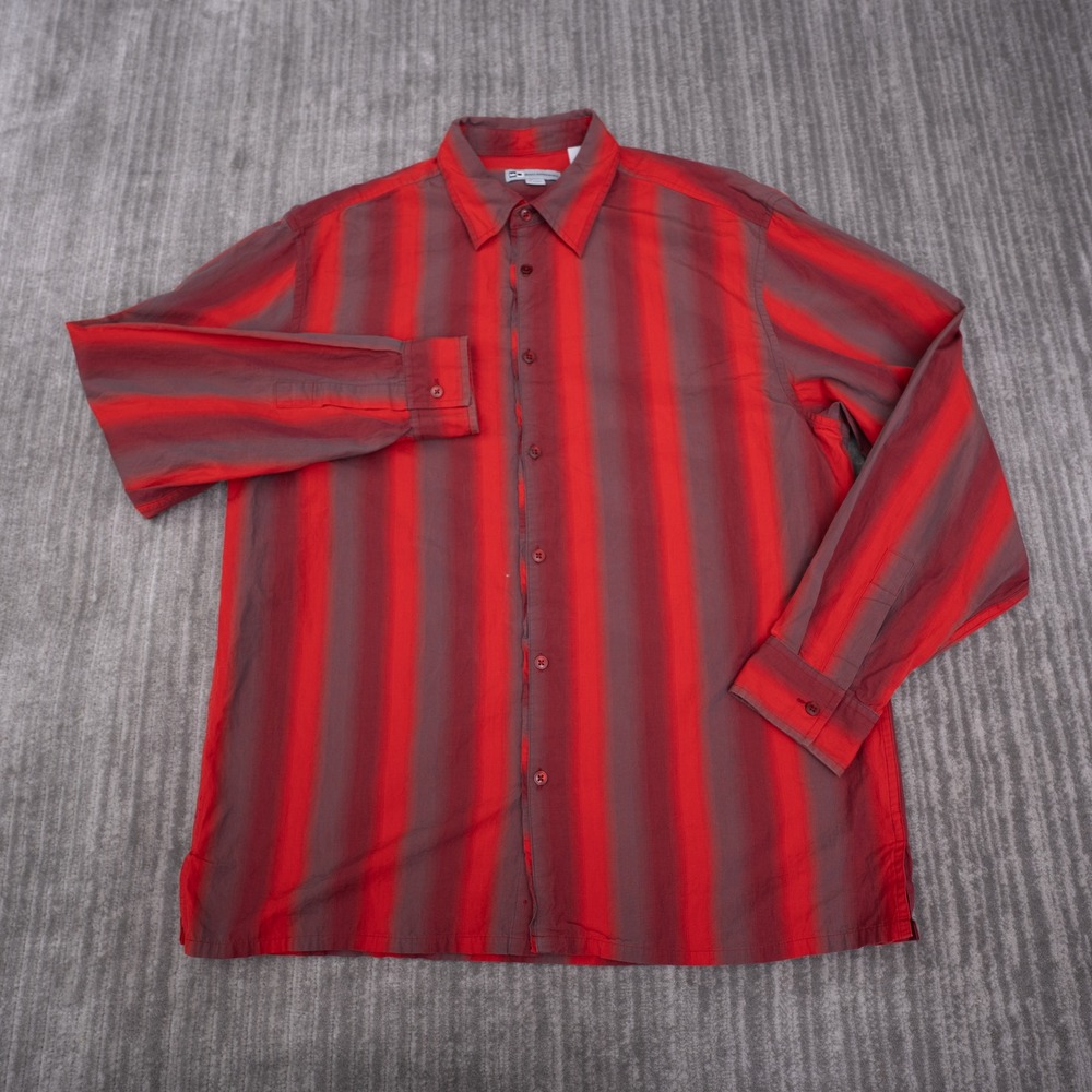 Wilke-Rodriguez Luxe Shirt Mens Large Red Grey Ombre Stripe Cotton Excellent